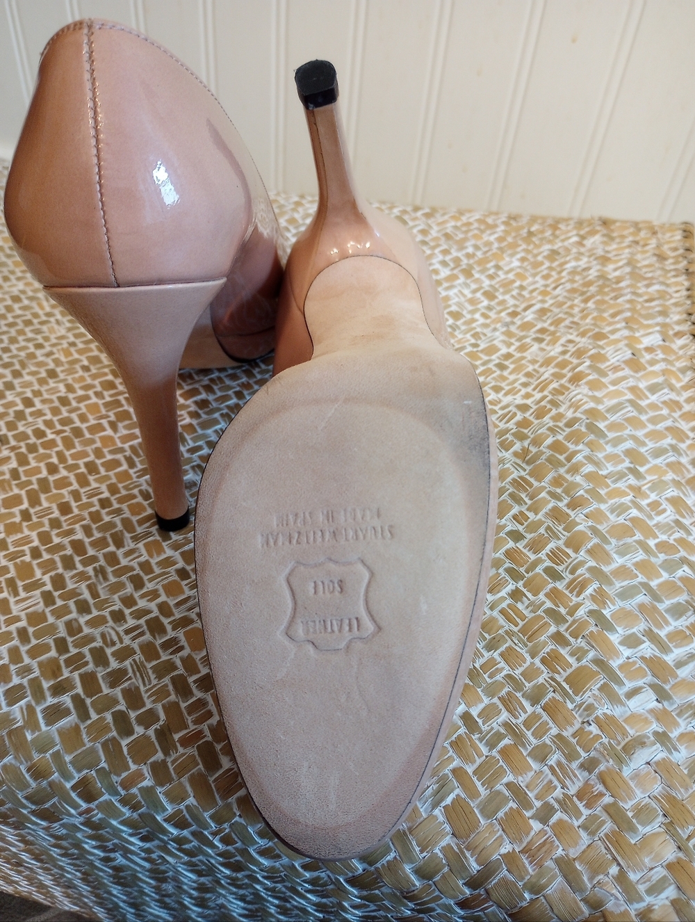 Stuart Weitzman Nude Patent Leather Heels Pumps Size 5.5 EUC - Picture 7 of 15